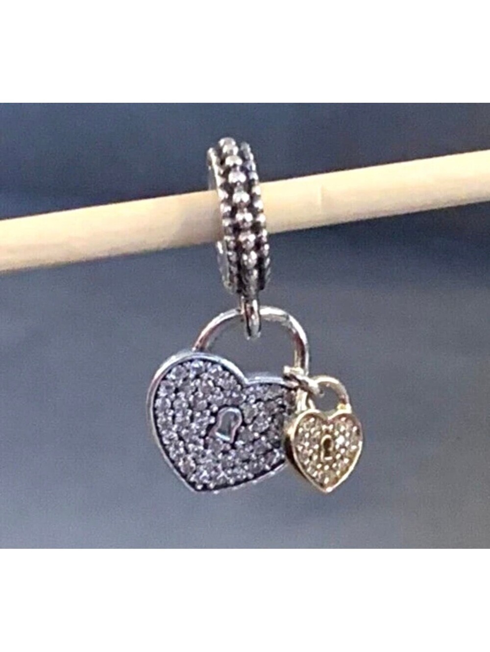 Authentic Pandora Sterling Silver 14K Love Locks Dangle Charm 791807CZ